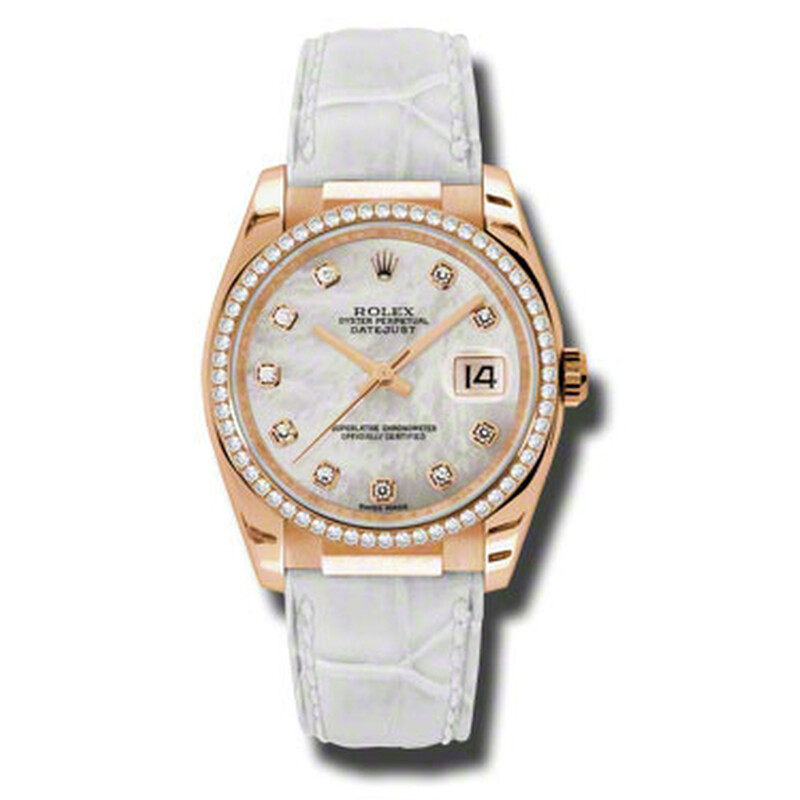 Rolex Datejust Mother of Pearl Automatic White Leather Strap  display picture 3