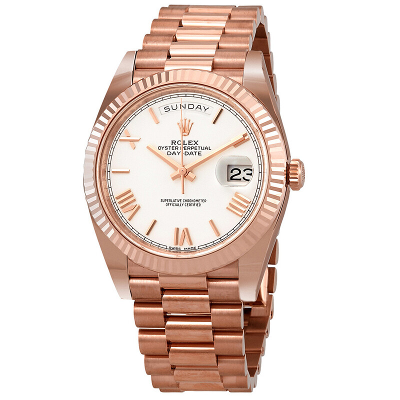 Rolex Day- Date White Dial Automatic Men's 18kt Everose Gold