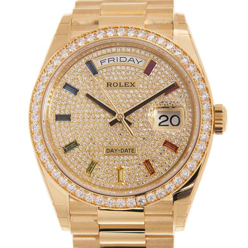 Rolex Day-Date 36 Diamond Pave Rainbow Dial 18kt Yellow Gold