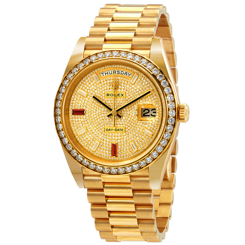 Rolex Day-Date 40 Automatic Gold Diamond Pave Dial Men's 18kt