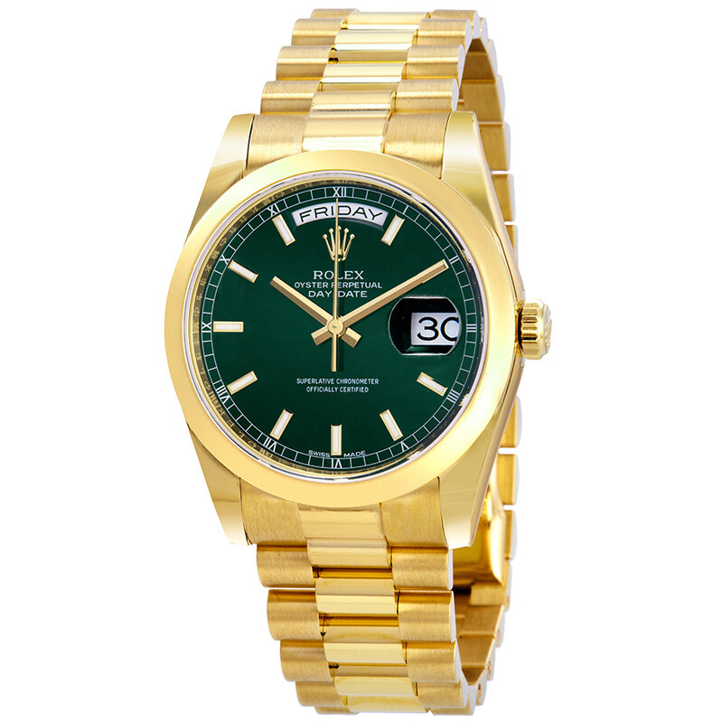 Rolex Day-Date Automatic Green Dial Men's 18kt Yellow Gold