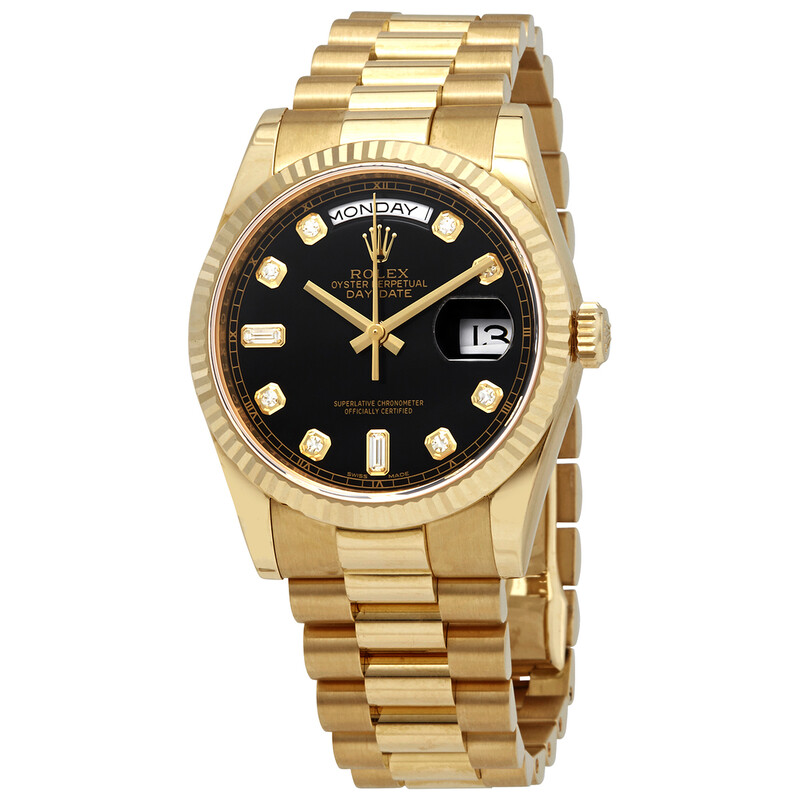 Rolex Day-Date Black Dial 18K Yellow Gold President Automatic