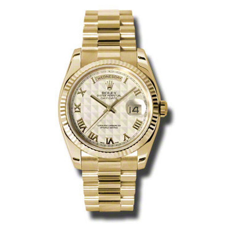 Rolex Day-Date Ivory Pyramid Dial 18K Yellow Gold President