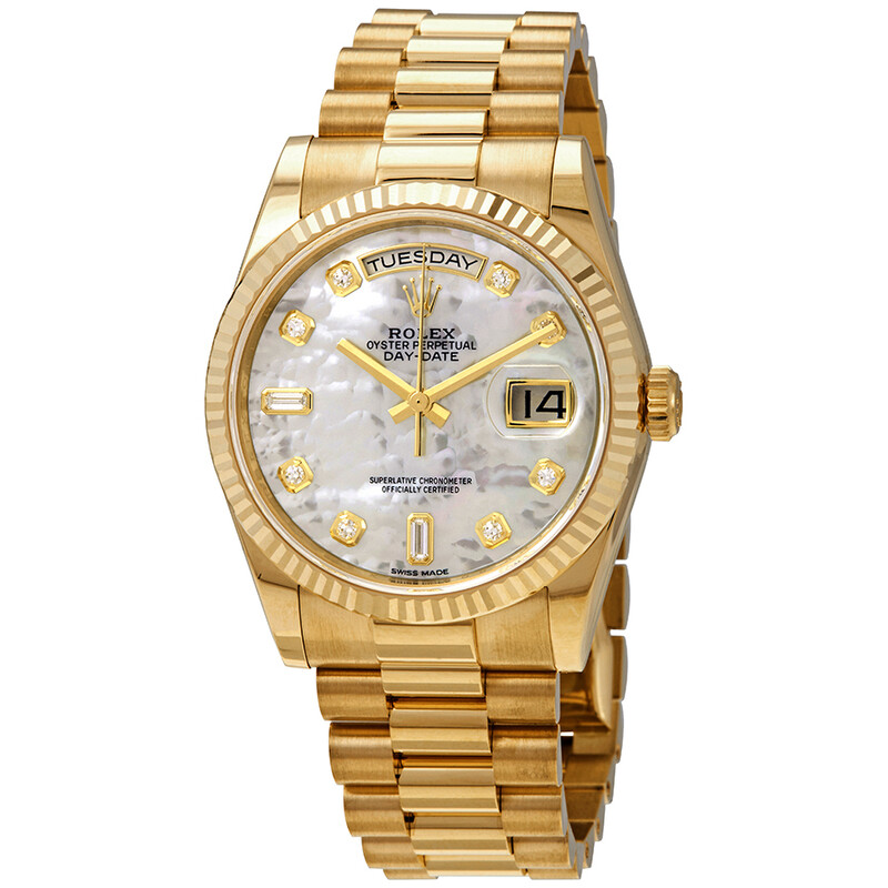 Rolex Day-Date White Mother-Of-Pearl Dial 18K Yellow Gold
