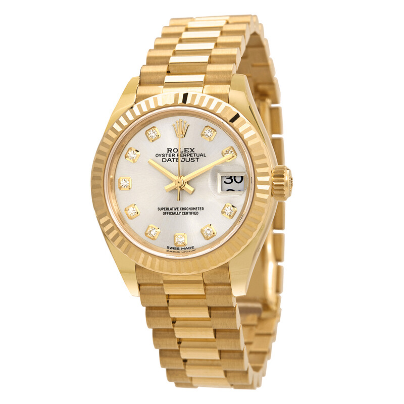 Rolex Lady Datejust Silver Diamond Dial Automatic 18 Carat Yellow