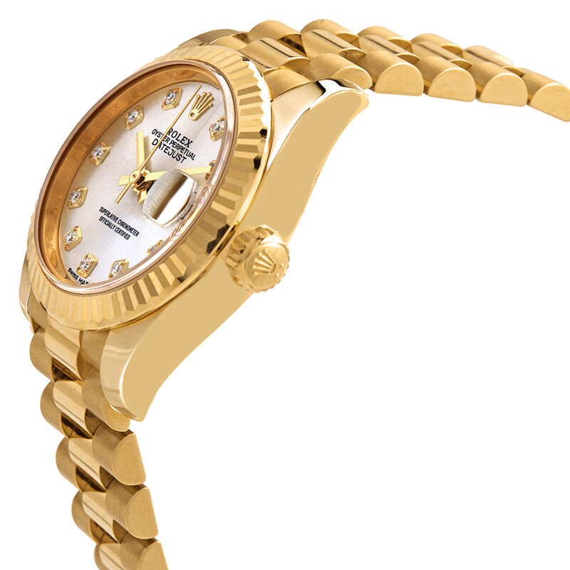 Rolex Lady Datejust Silver Diamond Dial Automatic 18 Carat Yellow