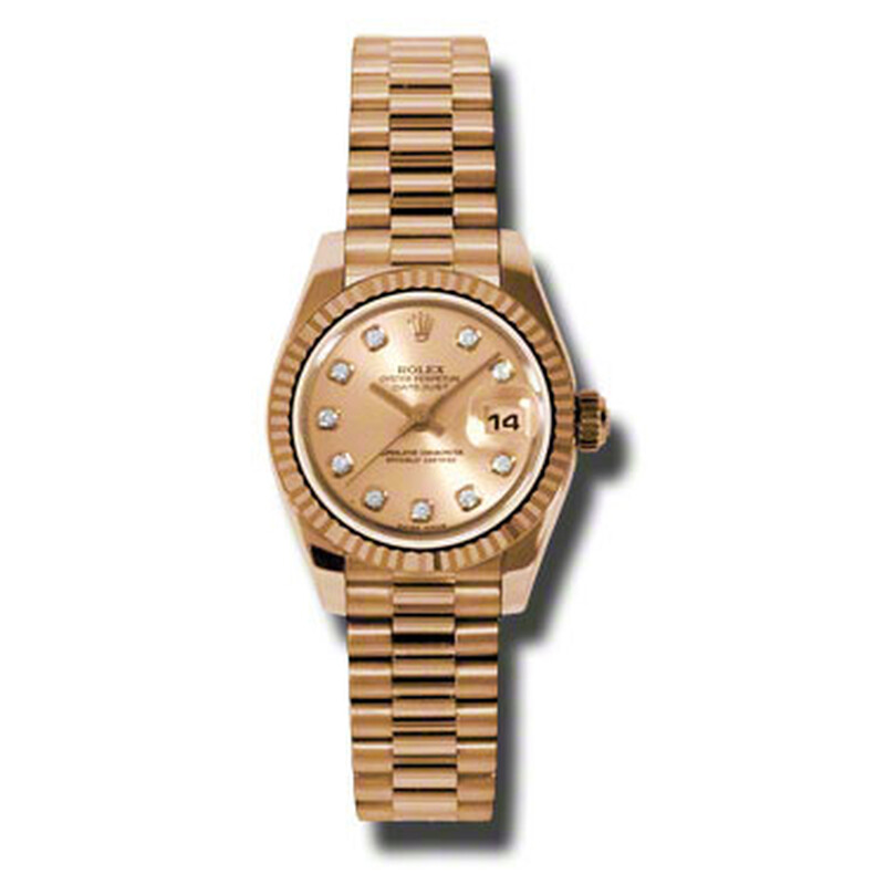 Rolex Lady-Datejust 26 Champagne Dial 18K Rose Gold President Automatic Ladies  Watch 179175CDP 845960080965 - Watches, Lady-Datejust - Jomashop