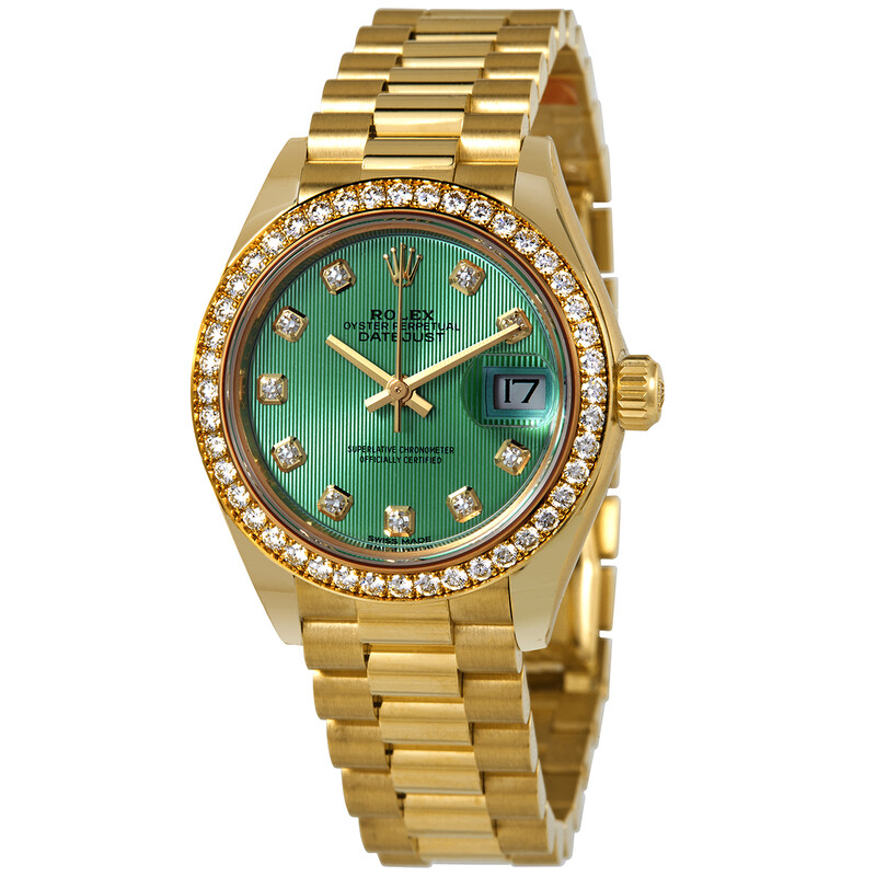 Rolex Lady-Datejust Mint Green Dial 18 Carat Yellow Gold President