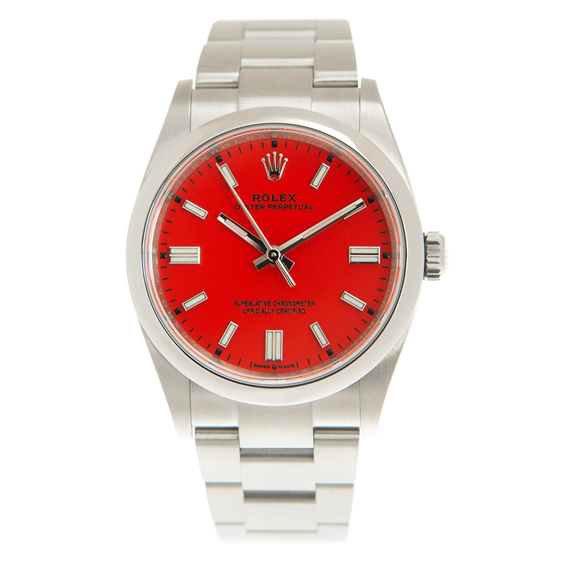 レッド Rolex Oyster Perpetual 36 Automatic Chronometer Coral Red Dial