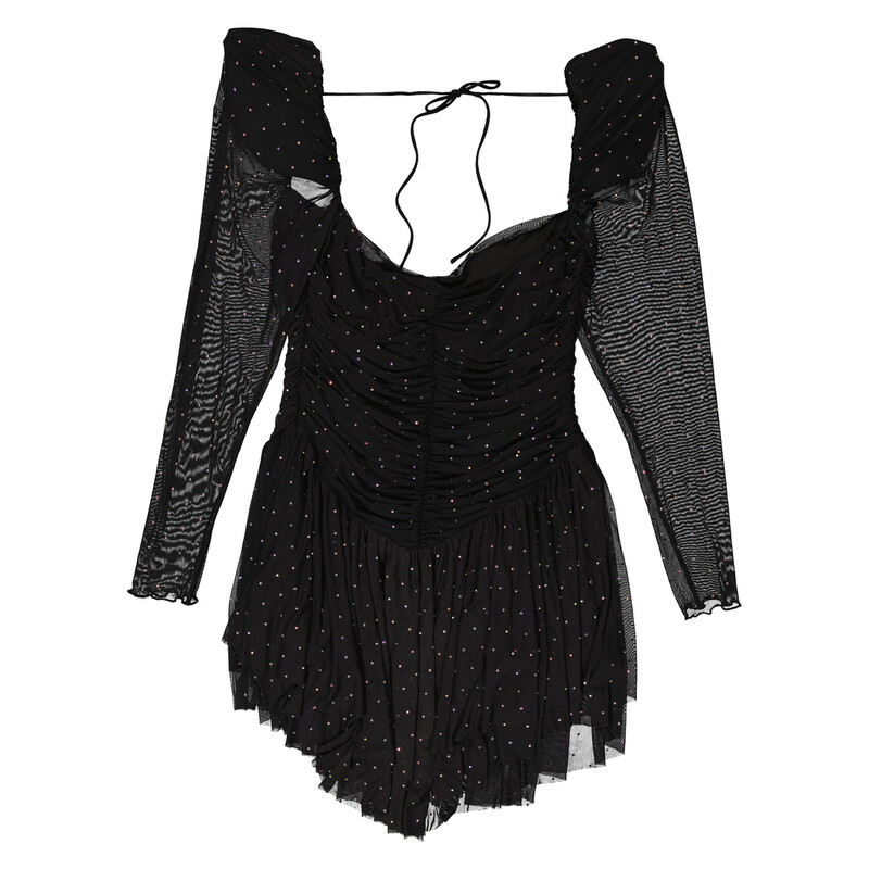 rotate mesh asymmetric dress Rhinestone-Embellished Ruffle Mini Dress, Brand Size 36 (US Size 2) 110128100 - Clothing Off-the-Shoulder Pick-Ups A-Line Mini Cheap Bridesmaid Dress Color:Hunter Fitted with flared skirt