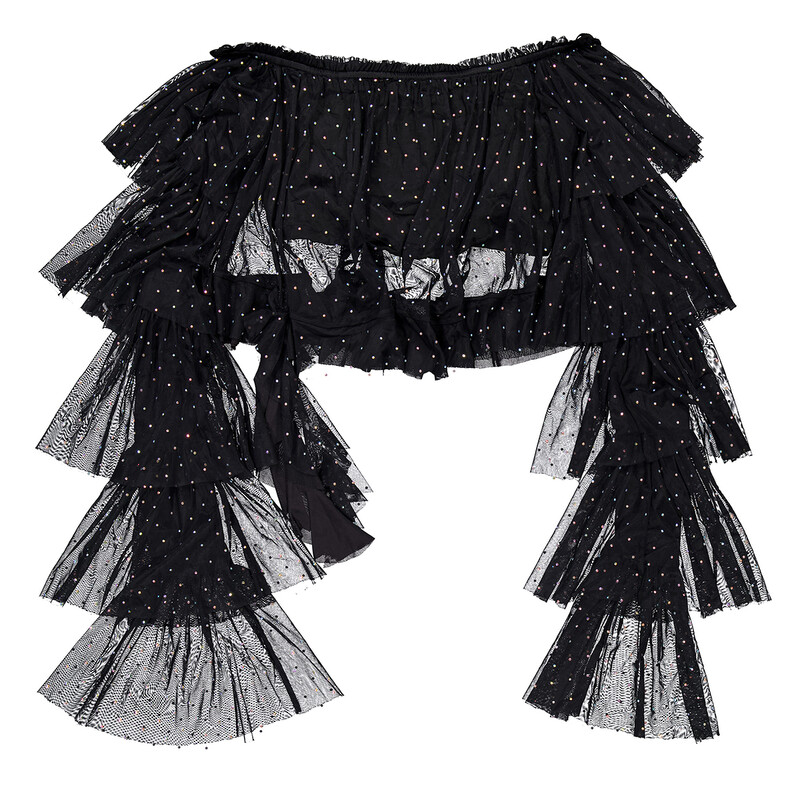 Mesh Ruffle Top Rotate Rhinestone-Embellished Ruffled Mesh Cropped Top, Brand Size 40 ...
