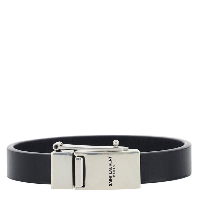 Saint Laurent Black Leather Bracelet, Size Large 757482 AACJA 1000