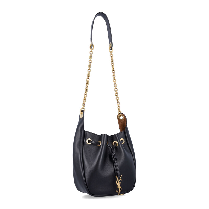 Saint Laurent Black Leather Supple Bucket Bag With Chain