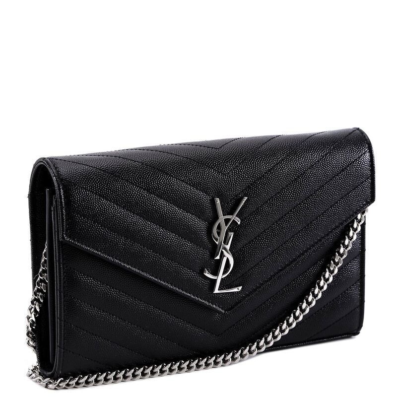 saint laurent paris バッグ ウォレット セット BRAND NEW SAINT LAURENT BLACK LEATHER CHAIN SHOULDER WALLET 377828