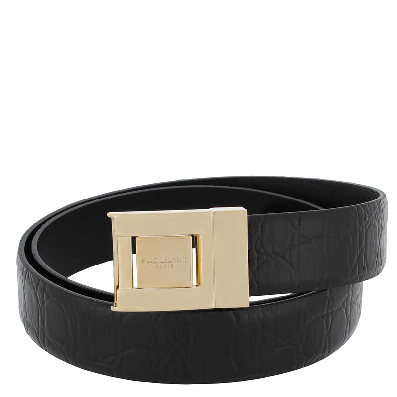Saint Laurent Croc-Embossed Boucle La 76 Belt, Size 85 658517