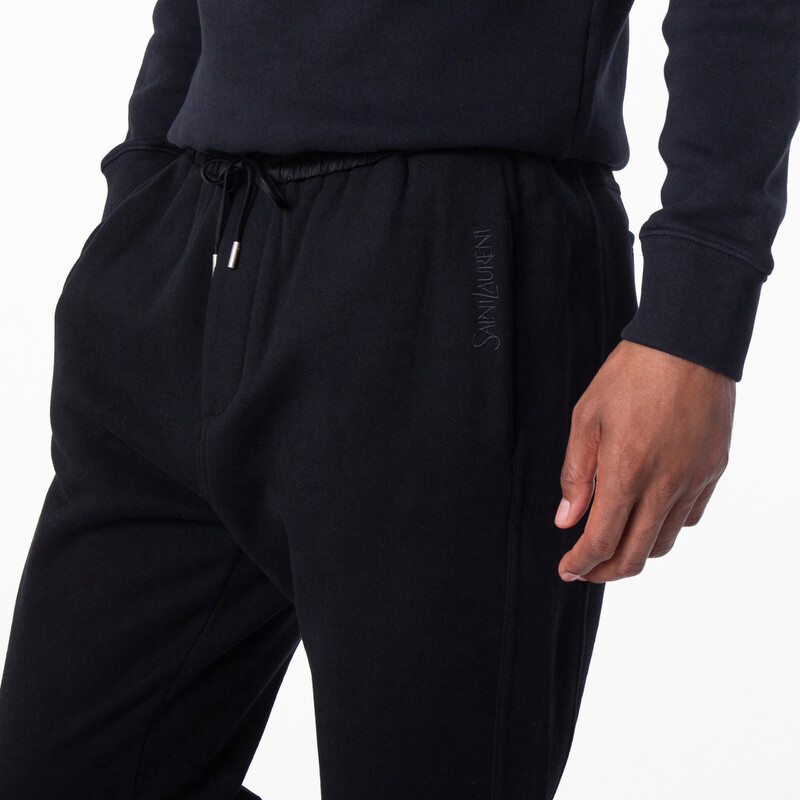 Saint Laurent Men's Embroidered-Logo Cotton Track Pants, Size