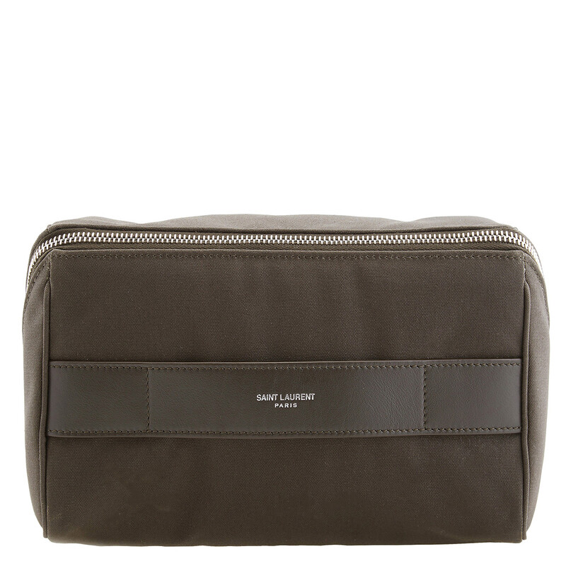 Saint Laurent Paris Olive Cotton Toiletry Pouch 733701 FADW0 3976