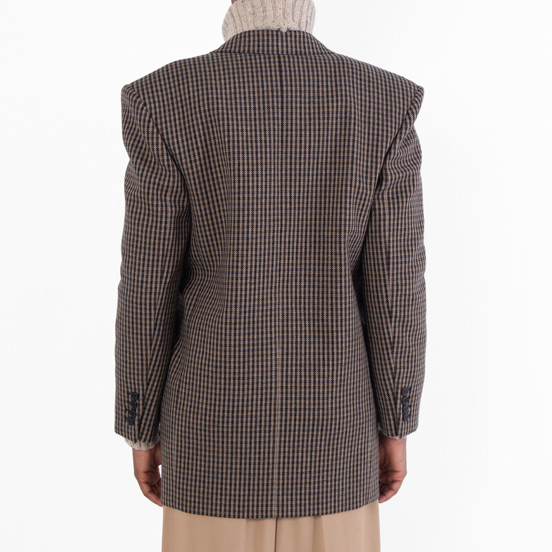 Saint Laurent Vichy Wool Checked Blazer Jacket, Brand Size 40