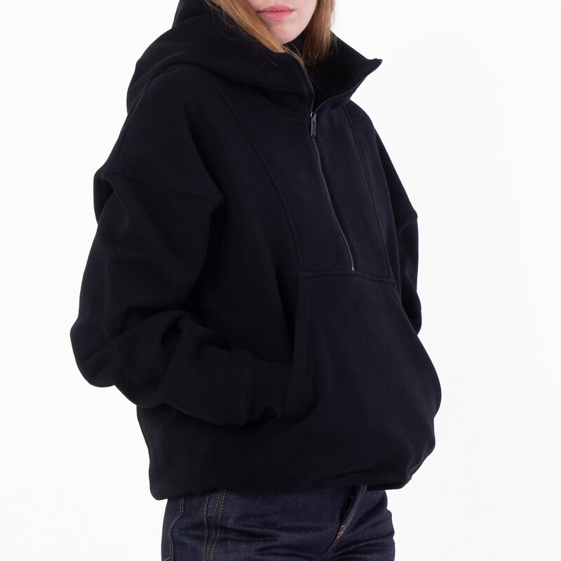 Saint Laurent Womens Black Camionneur Trucker Fleece Hoodie, Size