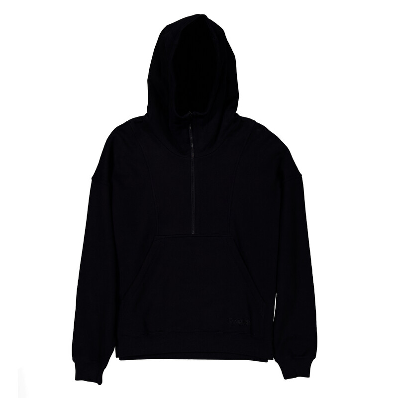 Saint Laurent Womens Black Camionneur Trucker Fleece Hoodie, Size