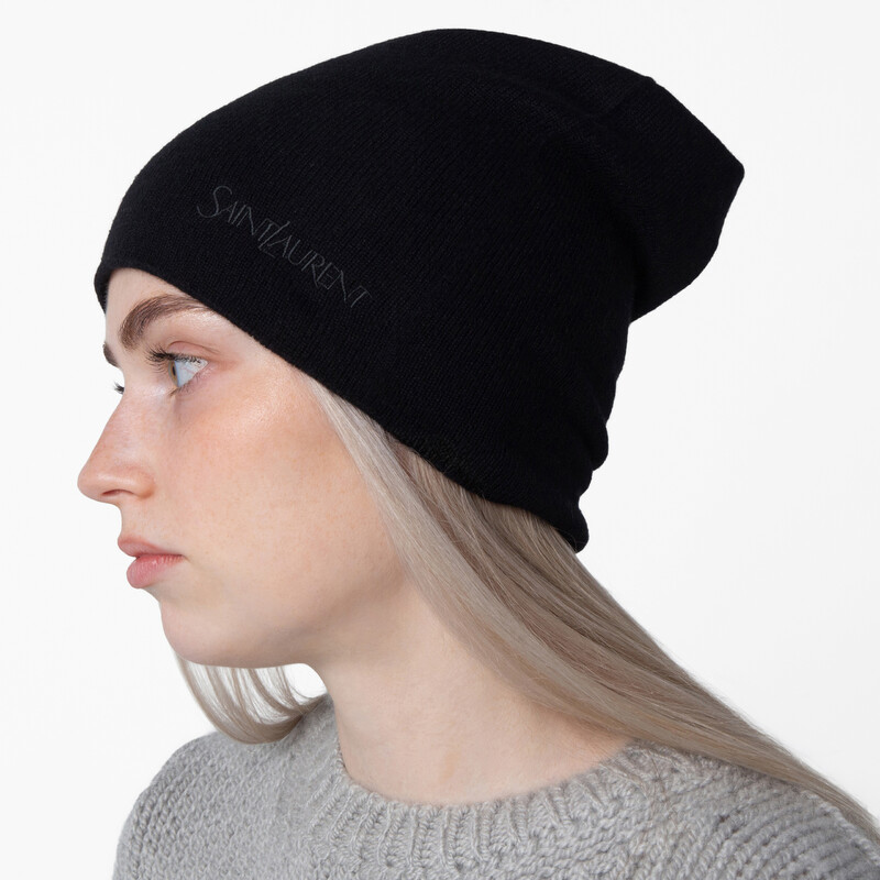 Saint Laurent Womens Cashmere Logo Beanie, Size Small 802666 3Y205
