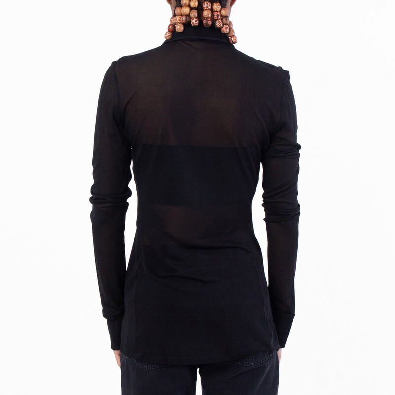 Saint Laurent Womens Sheer Pointed Collar Long Sleeve Shirt, Brand