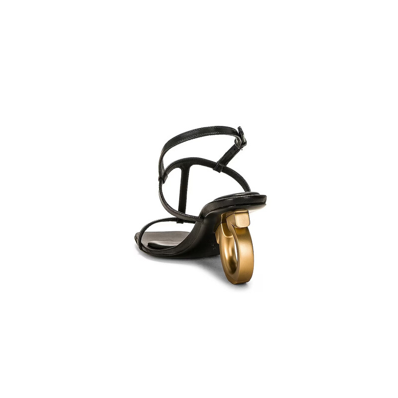 Ferragamo Black Elina T-Strap Gancini Sandals, Size 7 D 01F616