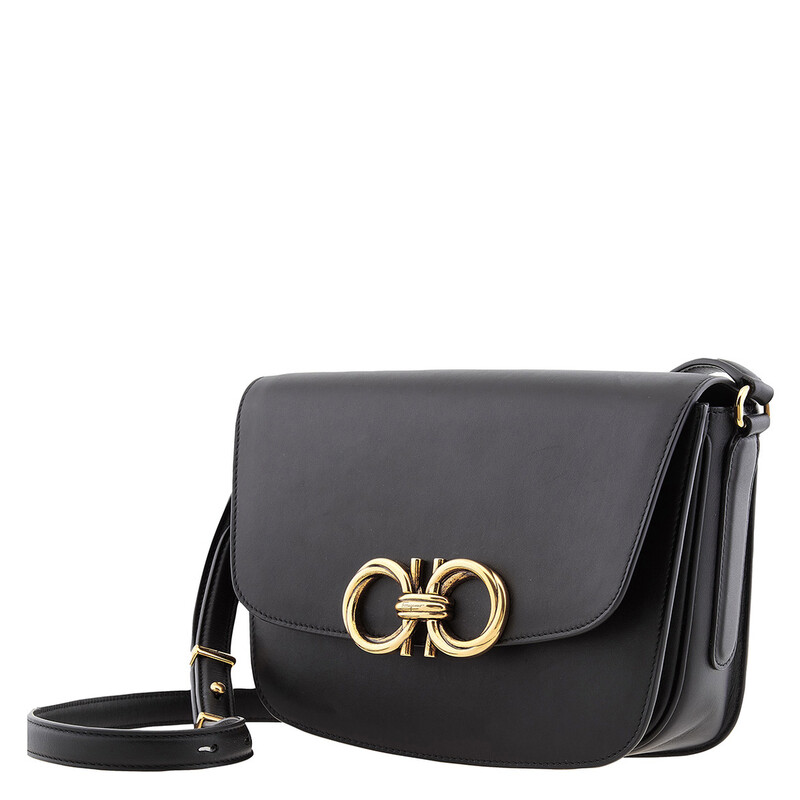 Ferragamo Salvatore Ferragamo Black Leather Trapezio Crossbody Bag