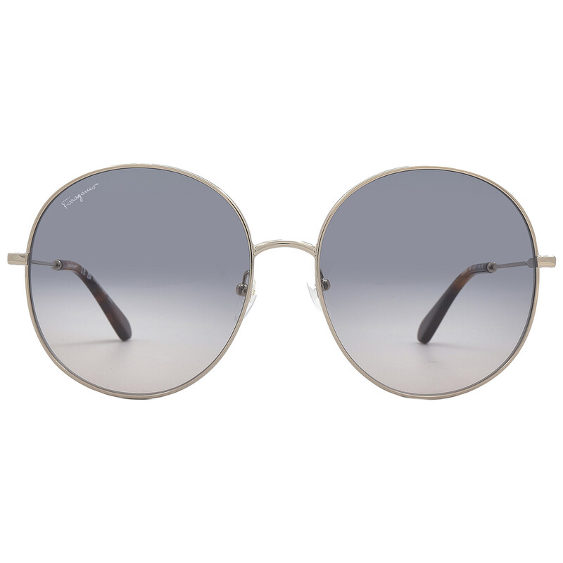 FERRAGAMO Oversized Gradient Blue Round Lens Silver Color Frame Sunglasses 60mm FERRAGAMO Oversized Gradient Blue Round Lens Silver Color  main image 4