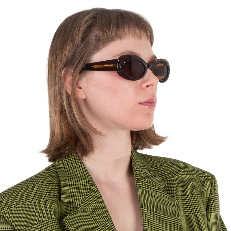 Ferragamo Salvatore Ferragamo Brown Oval Ladies Sunglasses SF2003S