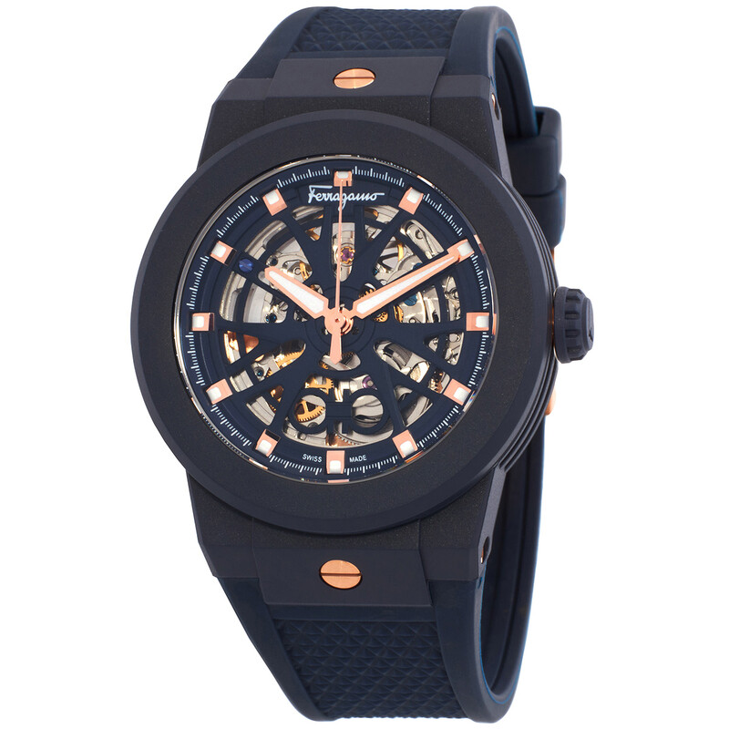 Ferragamo F-80 Automatic Blue Skeleton Dial Men's Watch SFKG00423
