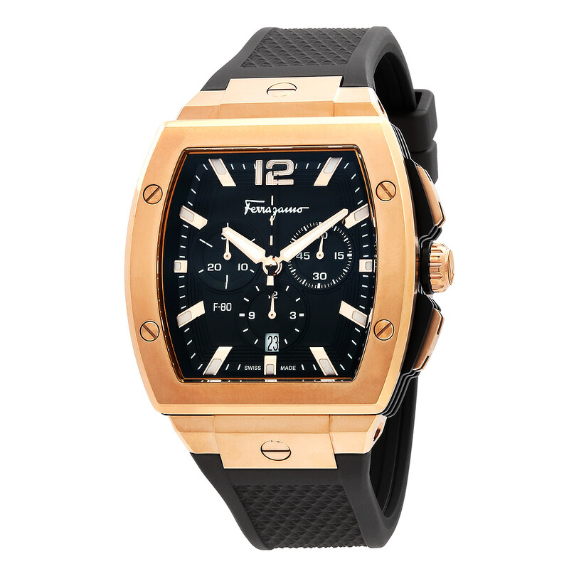Ferragamo F-80 Tonneau Chronograph Quartz Black Dial Men's Watch