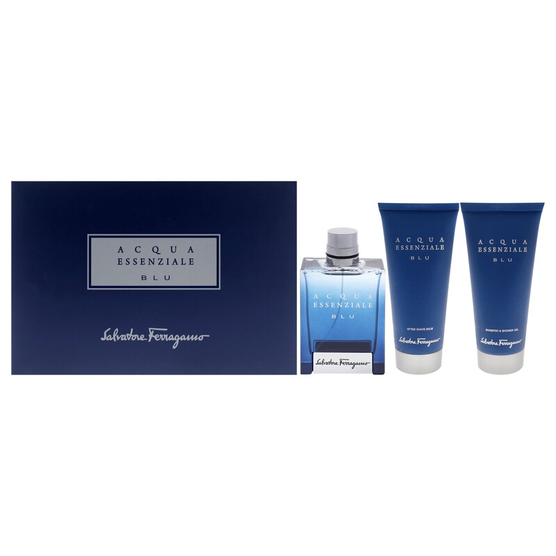 Salvatore Ferragamo Men's Acqua Essenziale Blu 3pcs EDT Gift Set Fragrances 8052464897728
