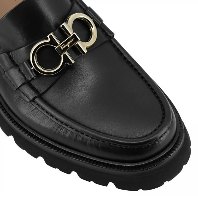 Salvatore Ferragamo Black Leather Bit Loafers with Gold Buckle Ferragamo Gancini-buckle Leather Loafers | Black | FARFETCH main image 3