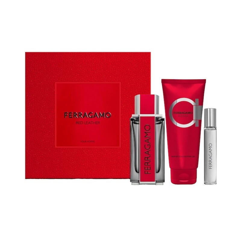 Salvatore Ferragamo Men's Red Leather 3pcs EDP Gift Set Fragrances 8052464899081