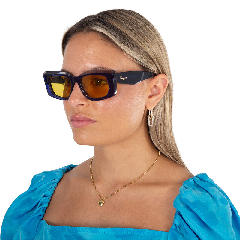 Ferragamo Salvatore Ferragamo Yellow Rectangular Ladies Sunglasses