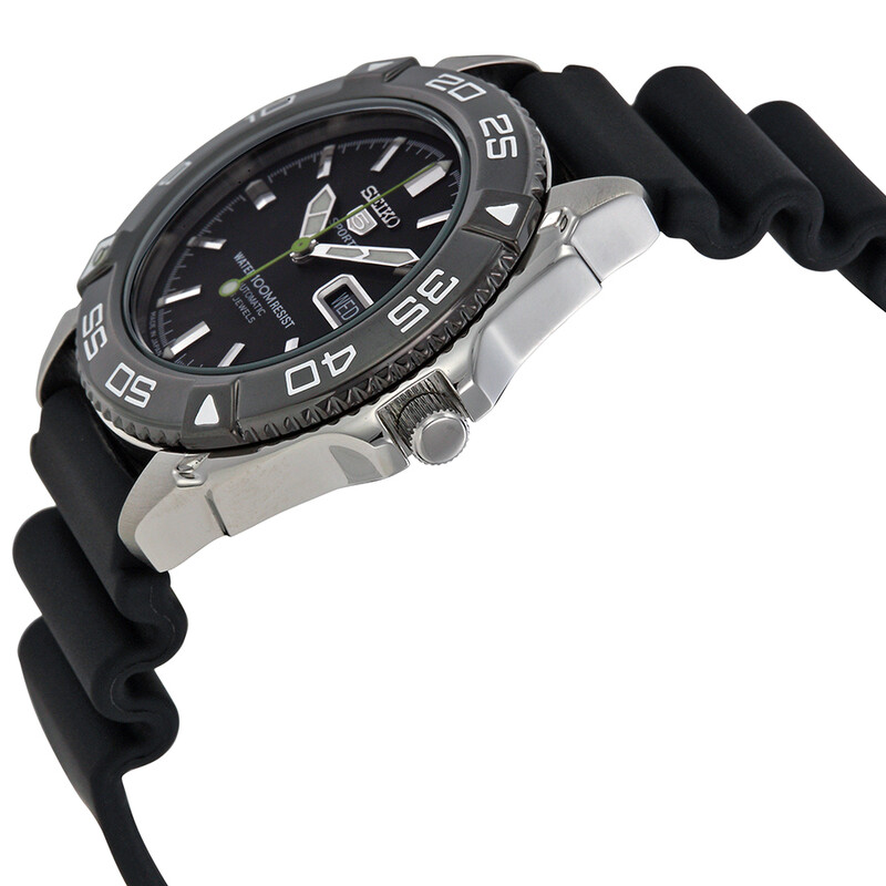 Seiko 5 Automatic Black Dial Black Rubber Men's Watch SNZB23J2