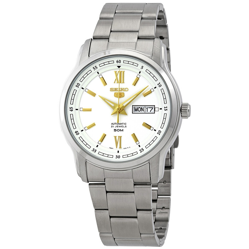 NWT Seiko 5 Automatic White Dial Men\'s Watch Amazon.com: SEIKO 5 Automatic White Dial Men main image 3