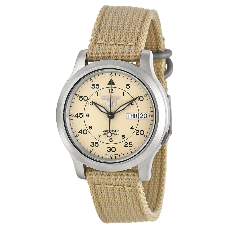 Seiko 5 Beige Dial Beige Canvas Men's Watch SNK803 722631291441