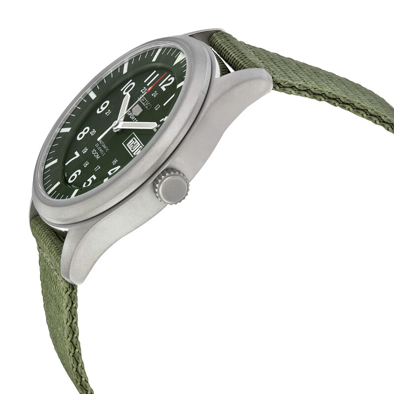 Seiko 5 Sport Automatic Khaki Green Canvas Men's Watch SNZG09