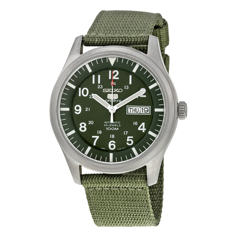 セイコー5スポーツ ミリタリー SNZG15 (7S36) Seiko 5 Sport Automatic Khaki Green Canvas Men's Watch SNZG09