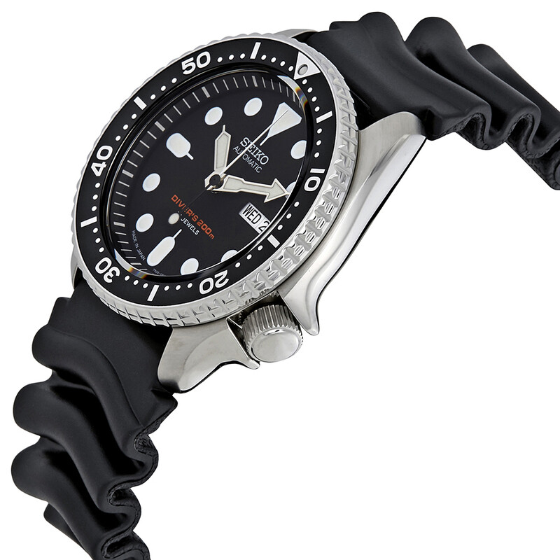 Seiko Automatic Black Dial Black Rubber Men's Watch SKX007J1