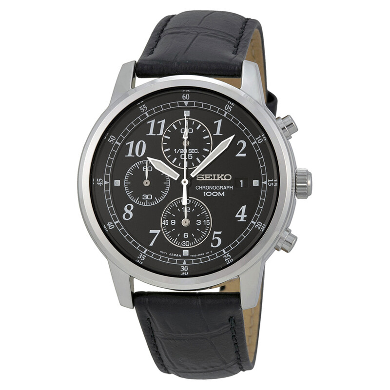 Seiko Chronograph Black Dial Black Leather Men's Watch SNDC33
