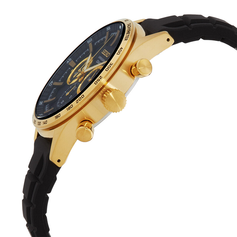 SEIKO ナノ クォーツ 時計 ゴールド/ブラック UNISEX Seiko Chronograph Quartz Black Dial Men's Watch SSB446P1