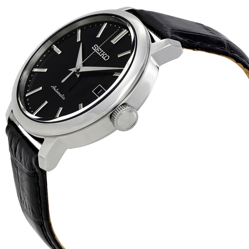 Seiko Classic Automatic Black Dial Black Leather Men's Watch