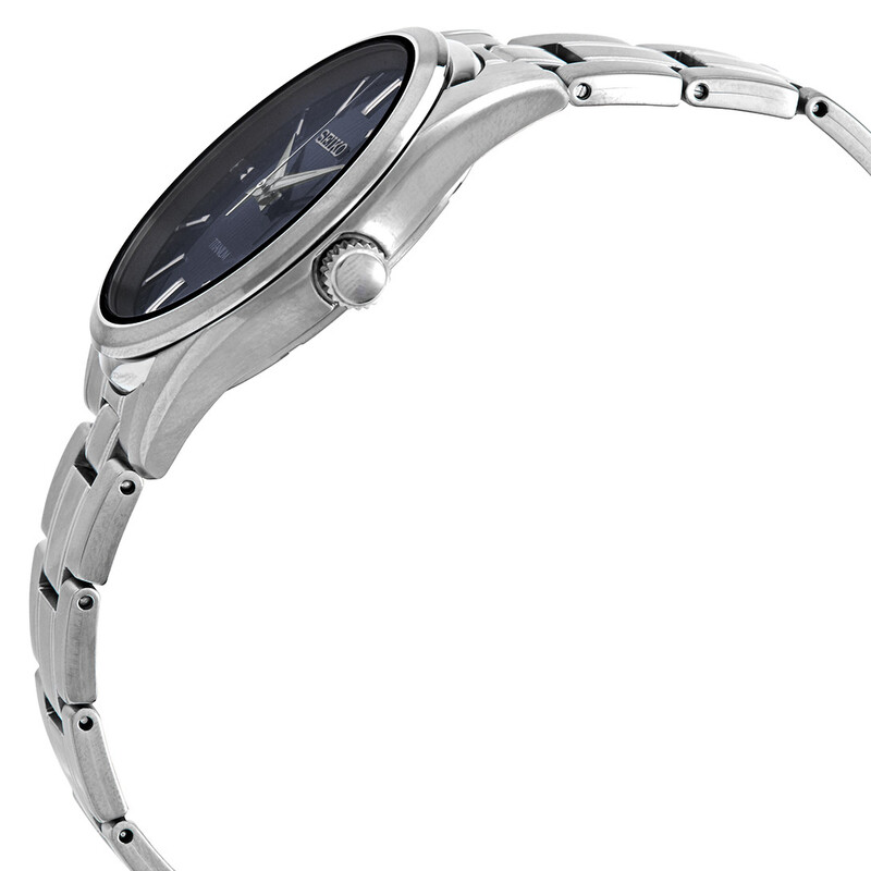 Seiko Classic Quartz Blue Dial Grey Titanium Men's Watch SUR373