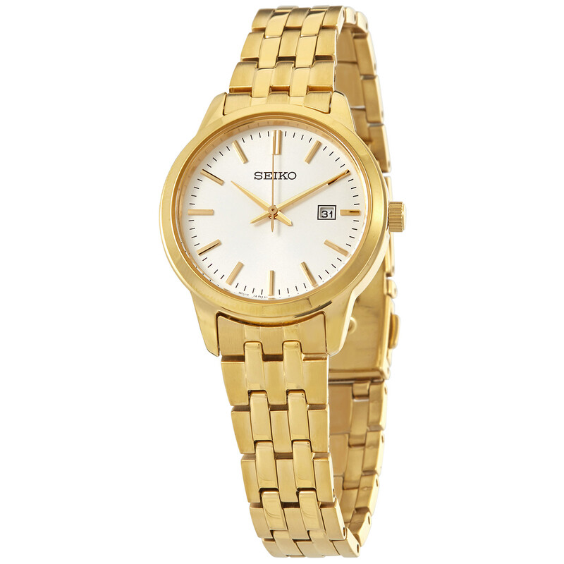 Seiko Classic Quartz White Dial Yellow Gold-tone Ladies Watch
