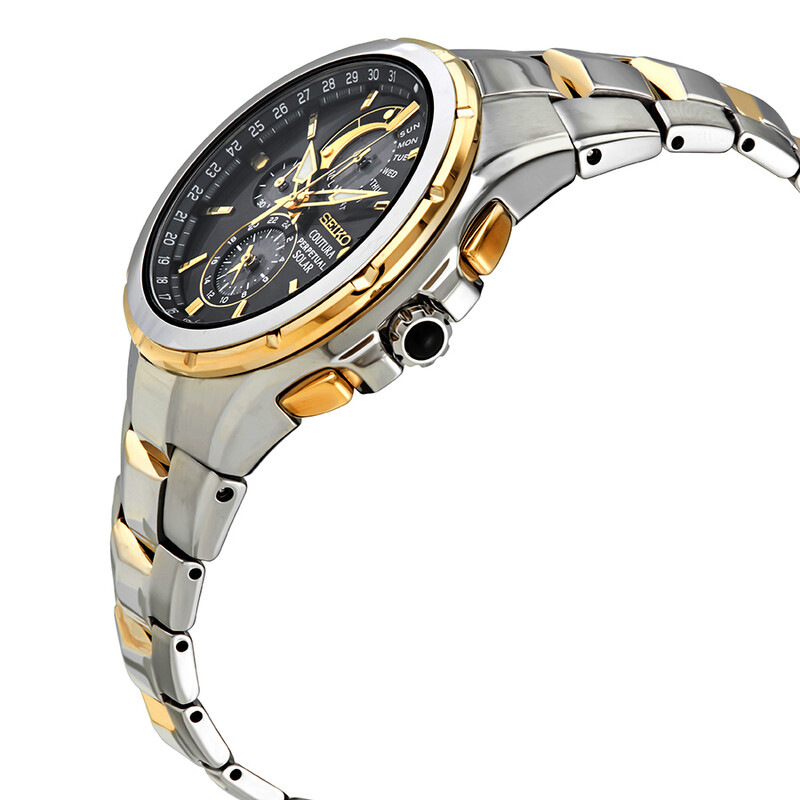 Seiko Coutura Solar Perpetual Chronograph Black Dial Men's Watch