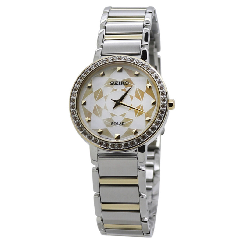 Seiko Crystal Silver Gold Dial Ladies Watch SUP454P1 4954628243317