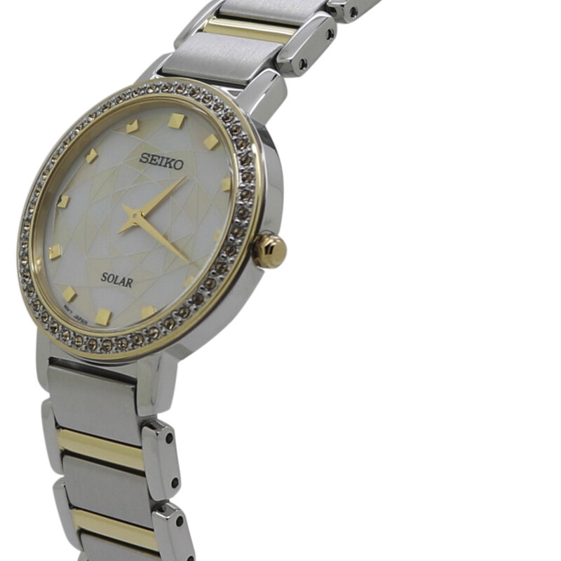 Seiko Crystal Silver Gold Dial Ladies Watch SUP454P1 4954628243317